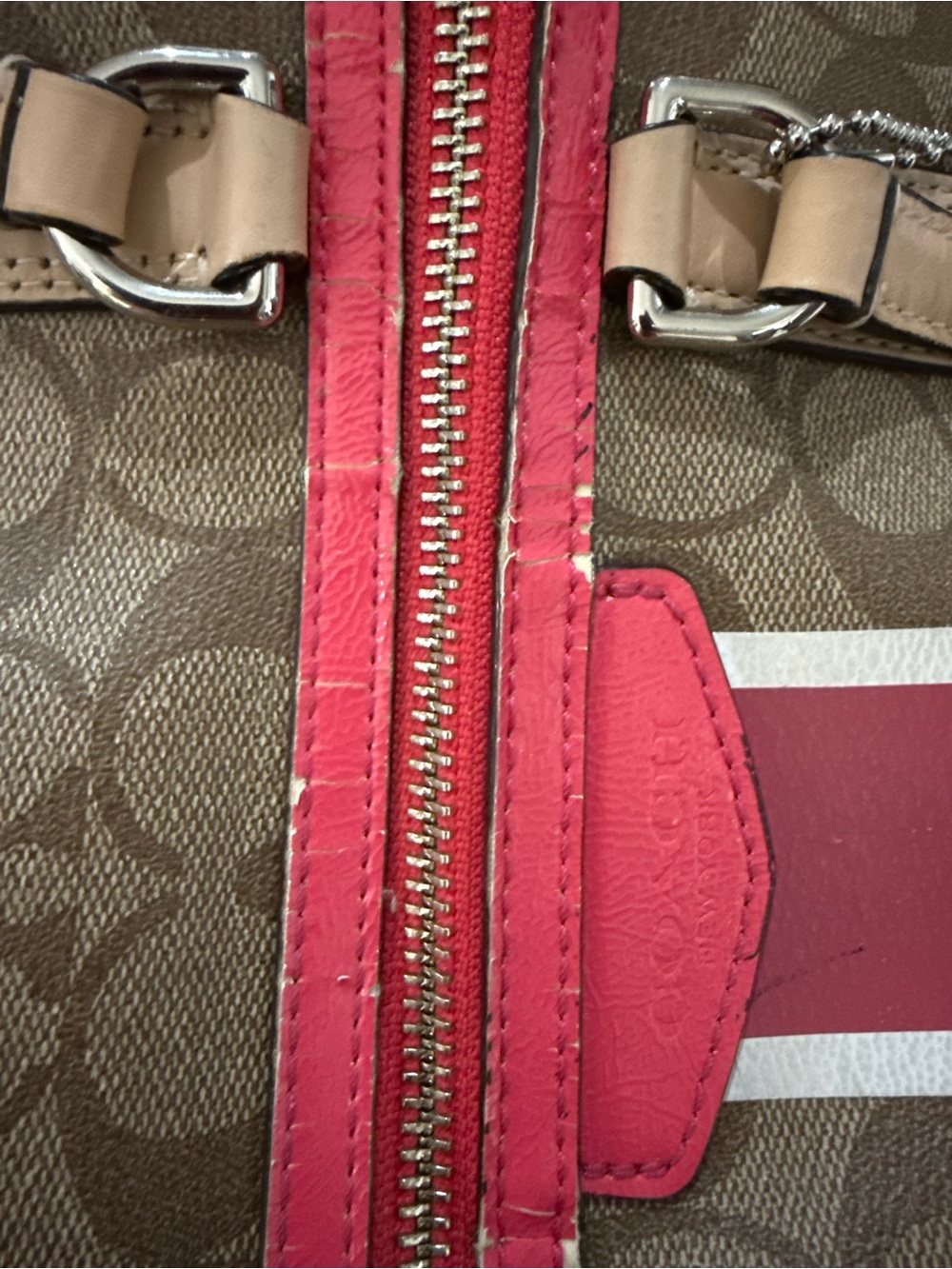 Fair condition Coach Brown Signature Canvas Satchel with Pink Stripe and Tan - Picture 15 of 15